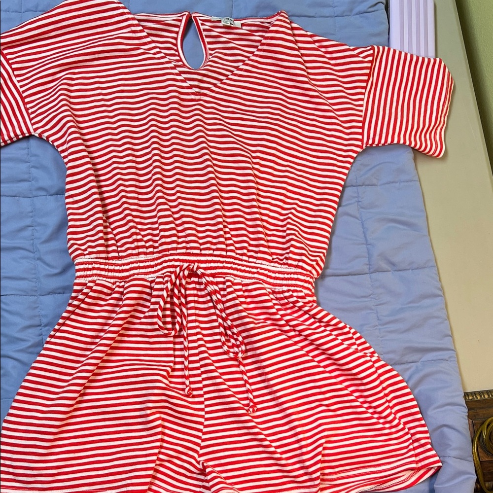 Umgee Red and White Striped Casual Women’s Romper